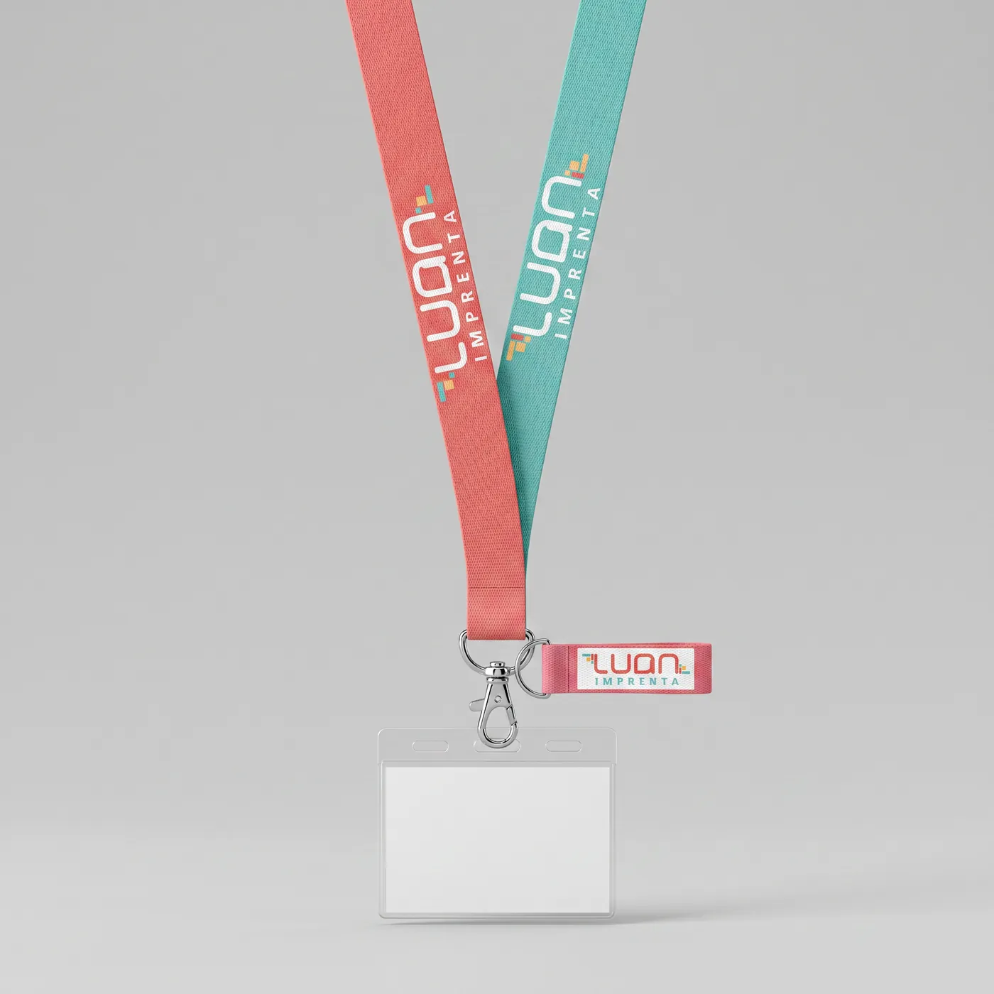Lanyards Imprenta Luan coral y turquesa con porta credencial